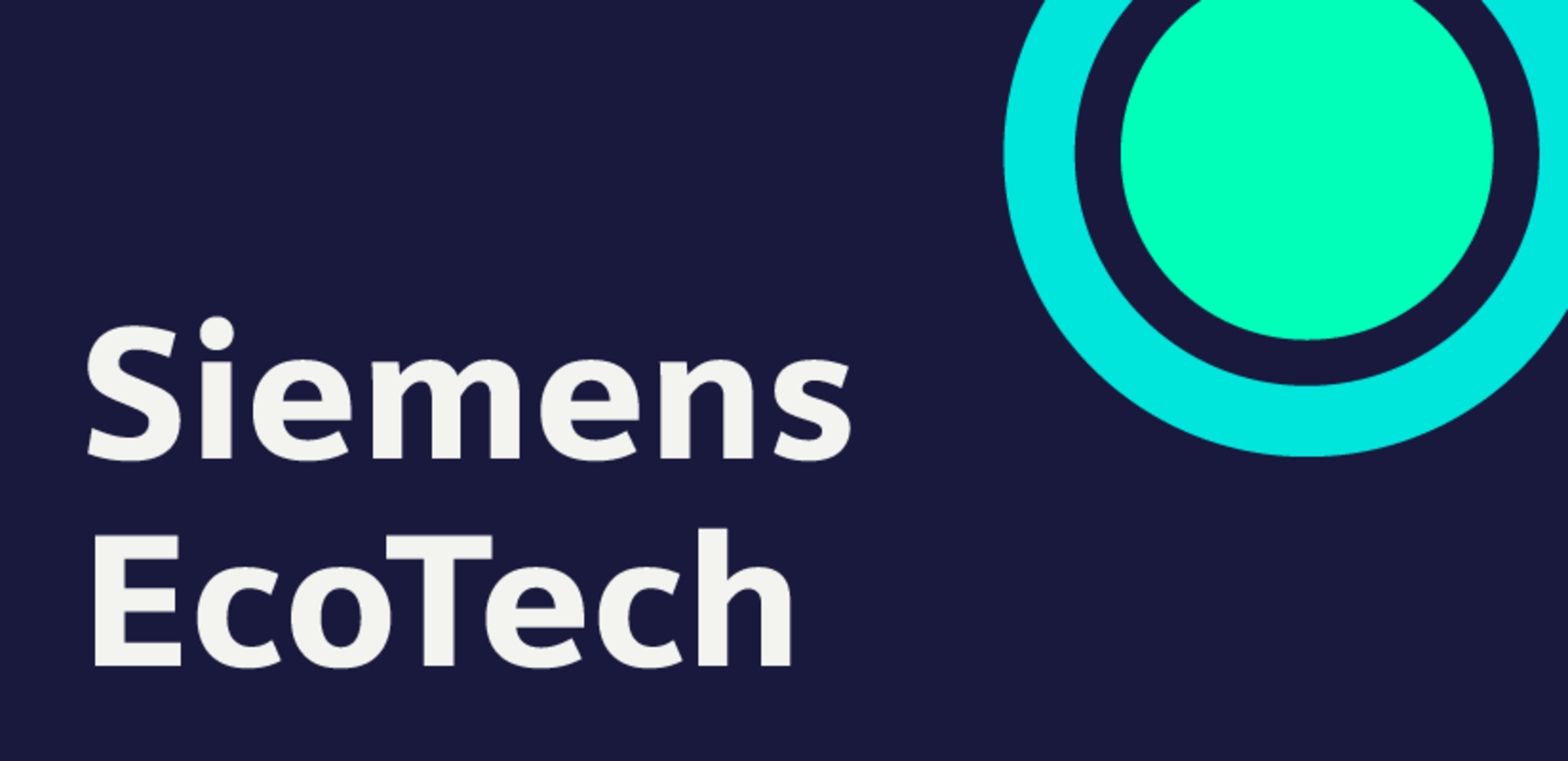 Siemens EcoTech szöveg fehér színben sötétkék háttérrel, a jobb felső sarokban sík kör alakú grafikával.