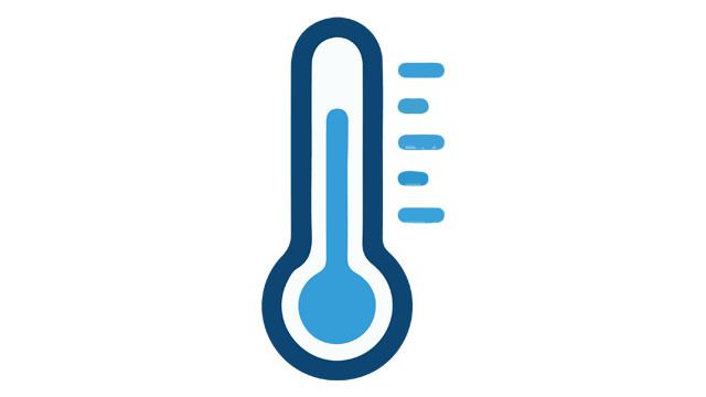 Icon of a dark blue and light blue thermometer with temperature readings on the outside of the thermometer