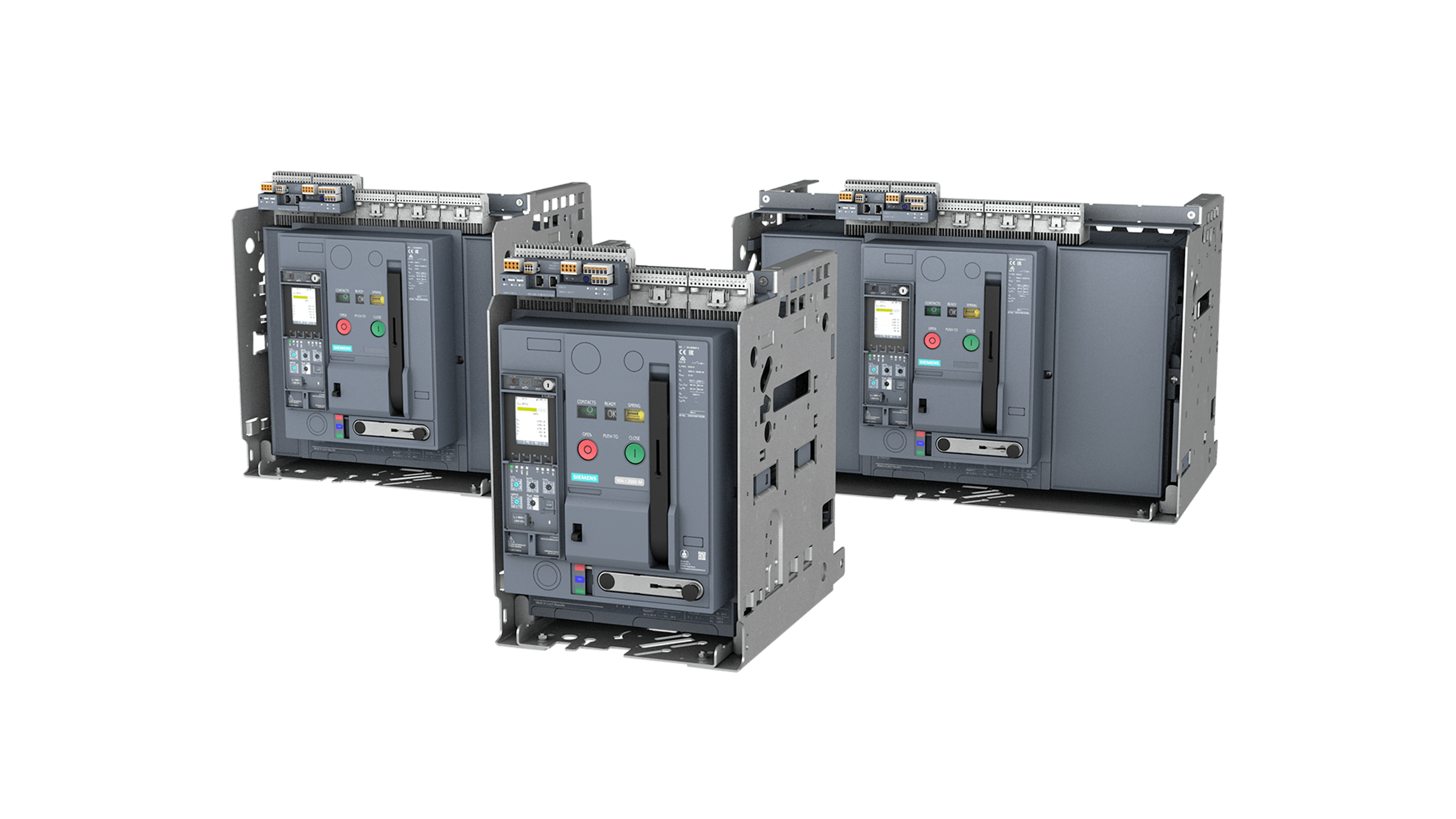 Rendering of three 3WA air circuit breakers.
