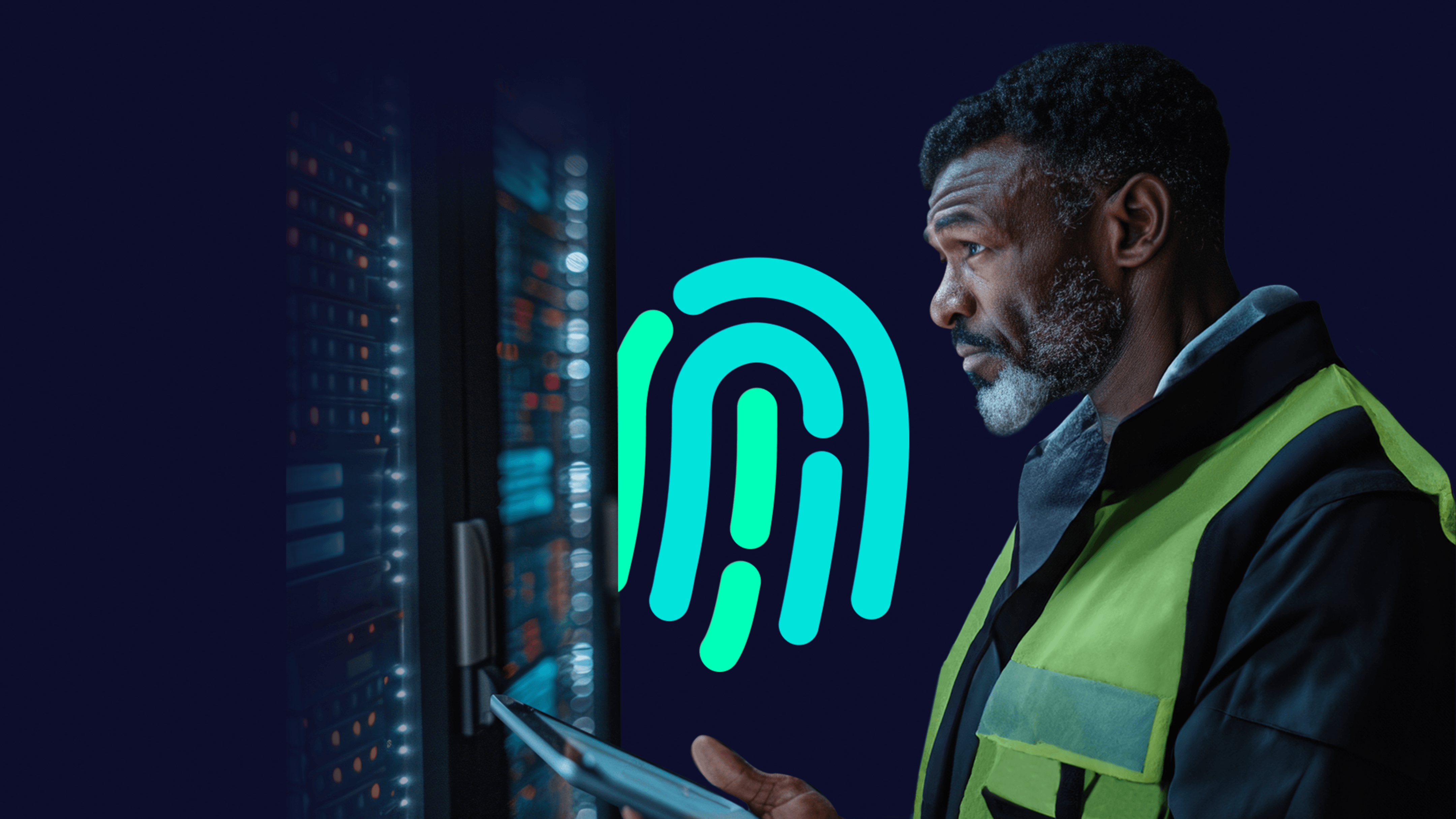 Industrial worker using a tablet near connected systems, representing industrial cybersecurity for CPG production environments
