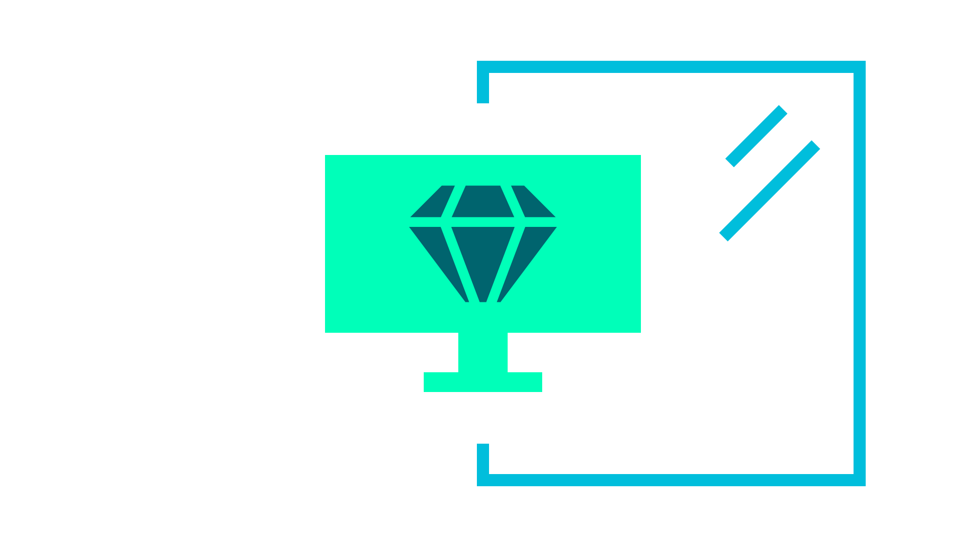 Icon showing a computer display featuring a diamond-shaped glass element