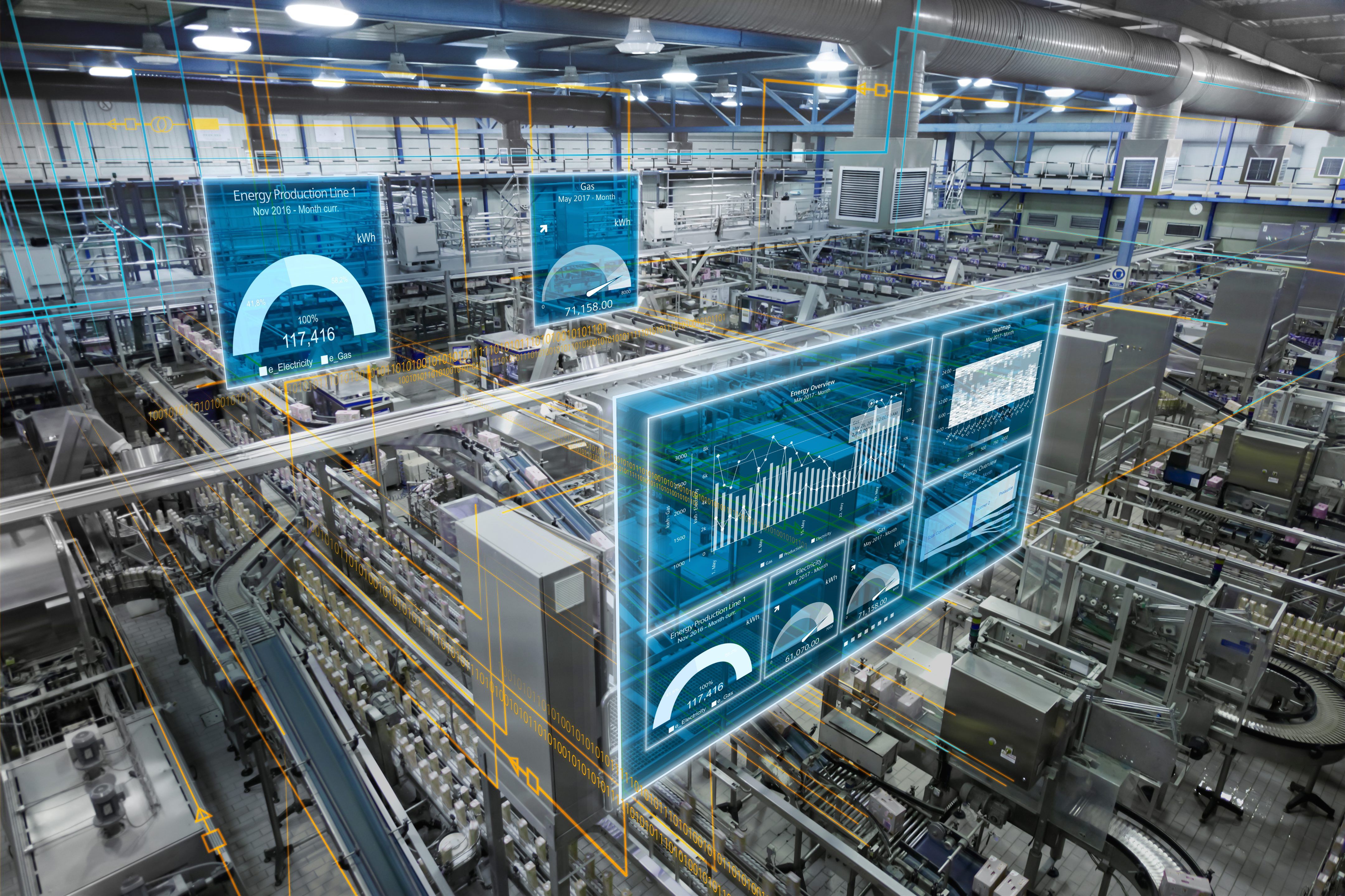 Digitalt overlegg av energiproduksjonsdata og diagrammer over et tapping- og produksjonsanlegg