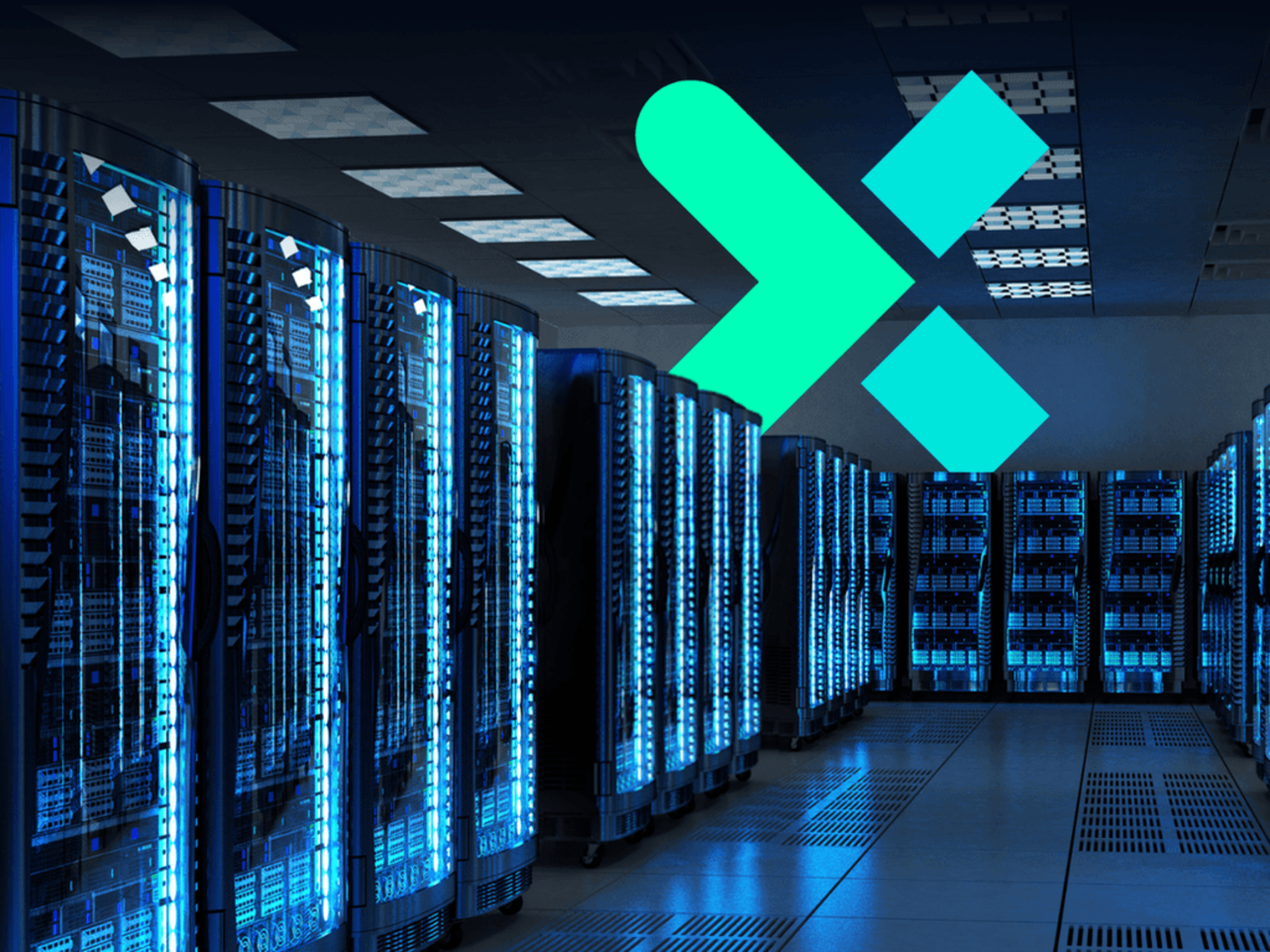 Modern data center facility with high-density server racks, illustrating AI-driven digital infrastructure and automation solutions for data center operations.