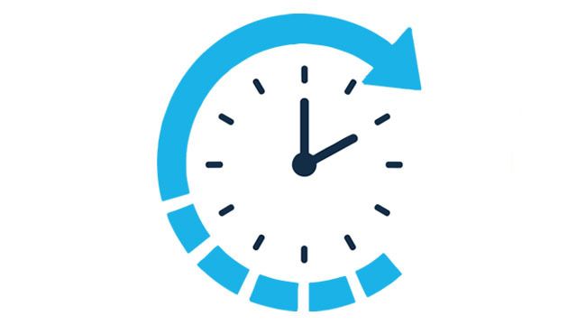 Icon of analog clock with swiping arrow around the border