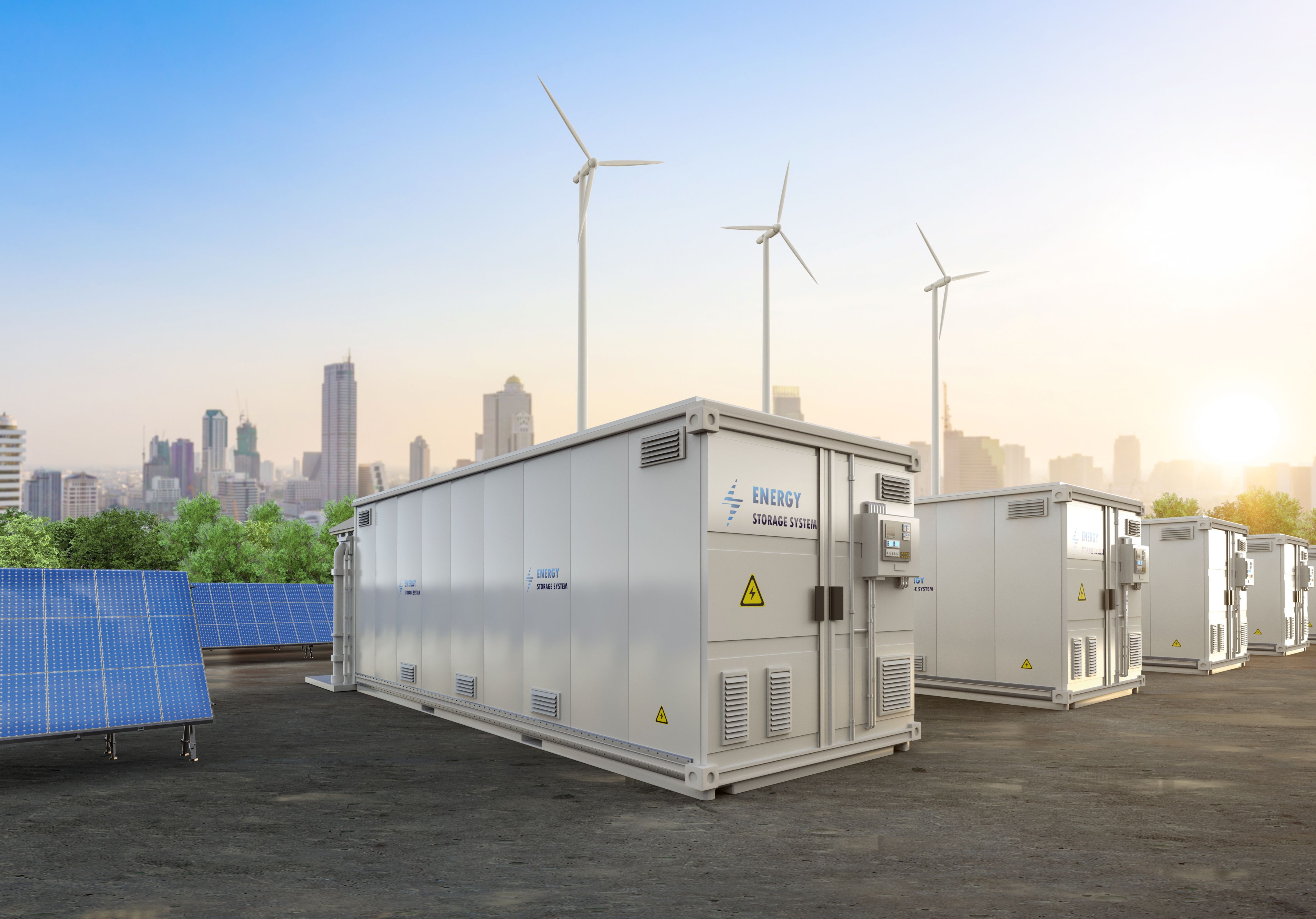 Ilość systemów magazynowania energii lub zbiorników akumulatorów z farmą słoneczną i turbinową