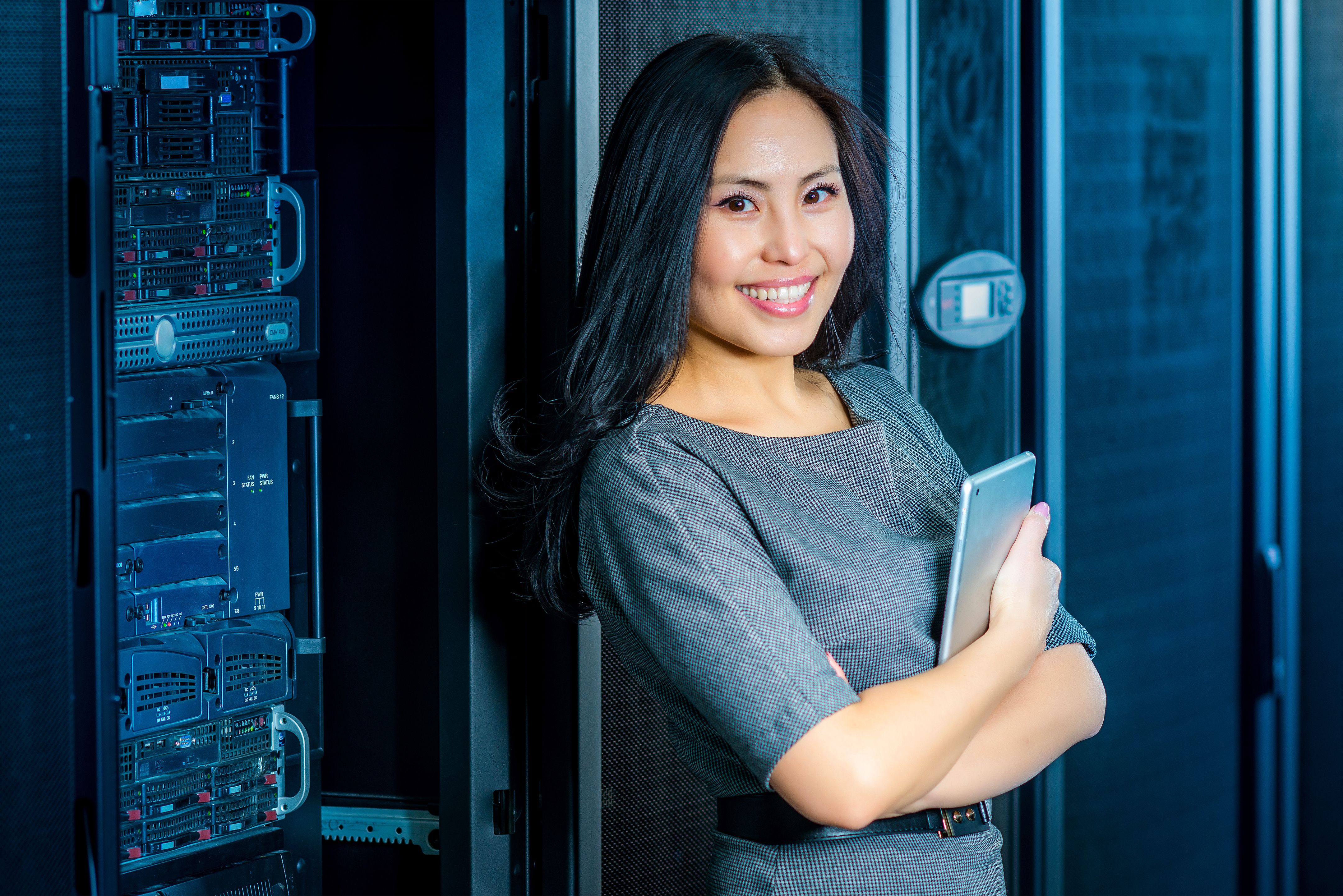 Data Center Visual People inbetween Racks