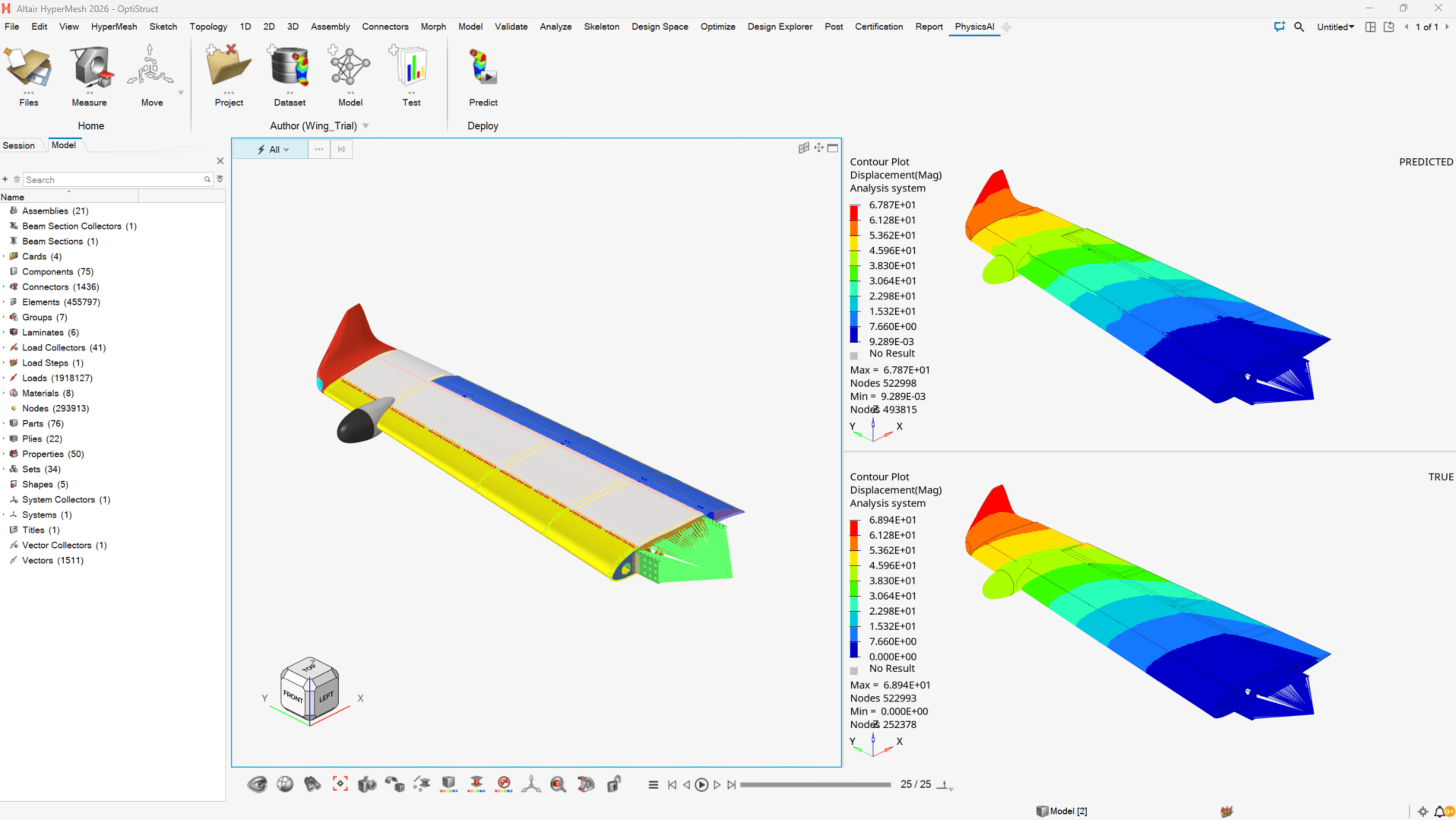 A computer screen displays a CAD software interface with a 3D model of an airplane wing