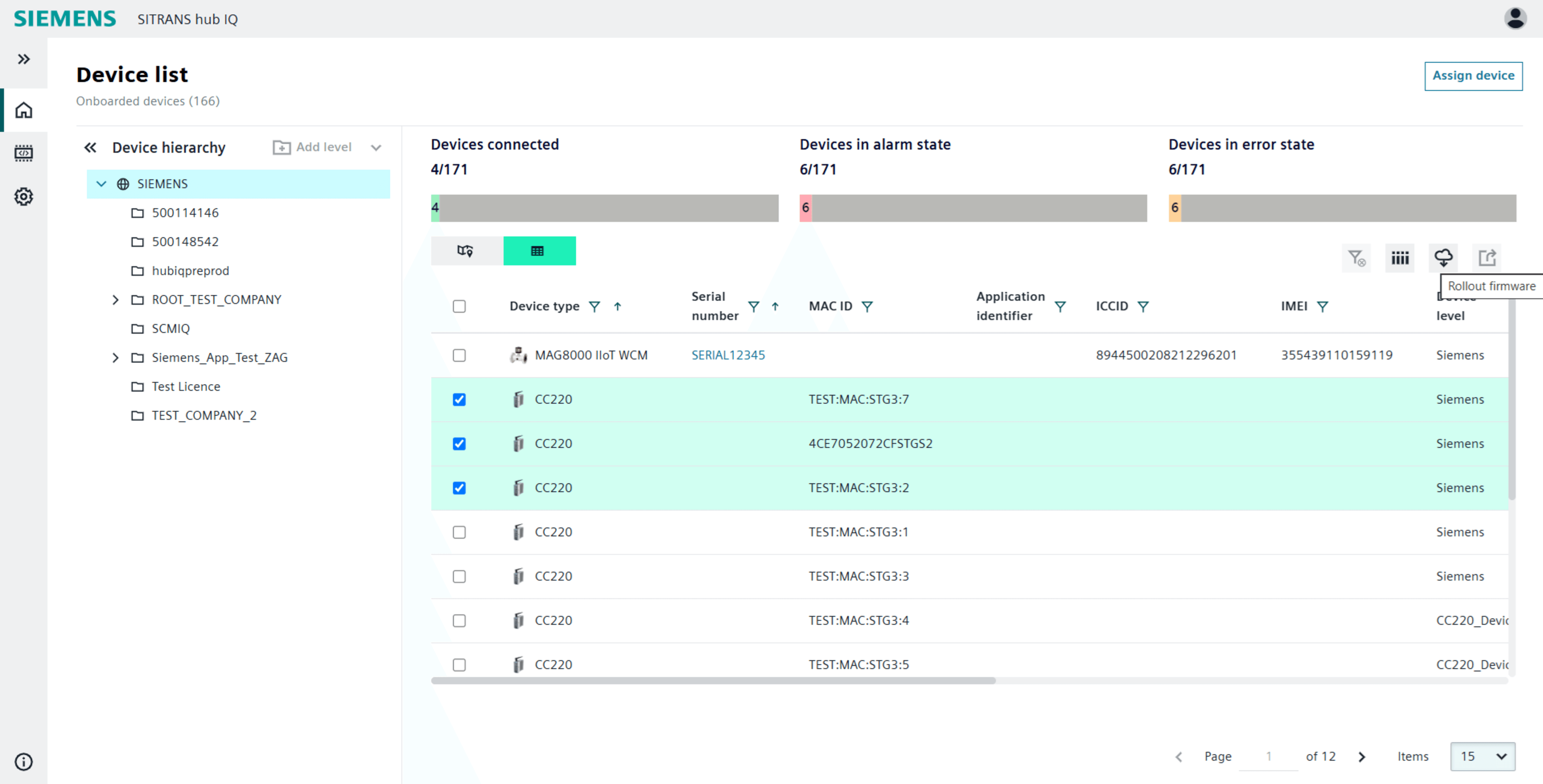 Screenshot of SITRANS hub IQ Firmware update process