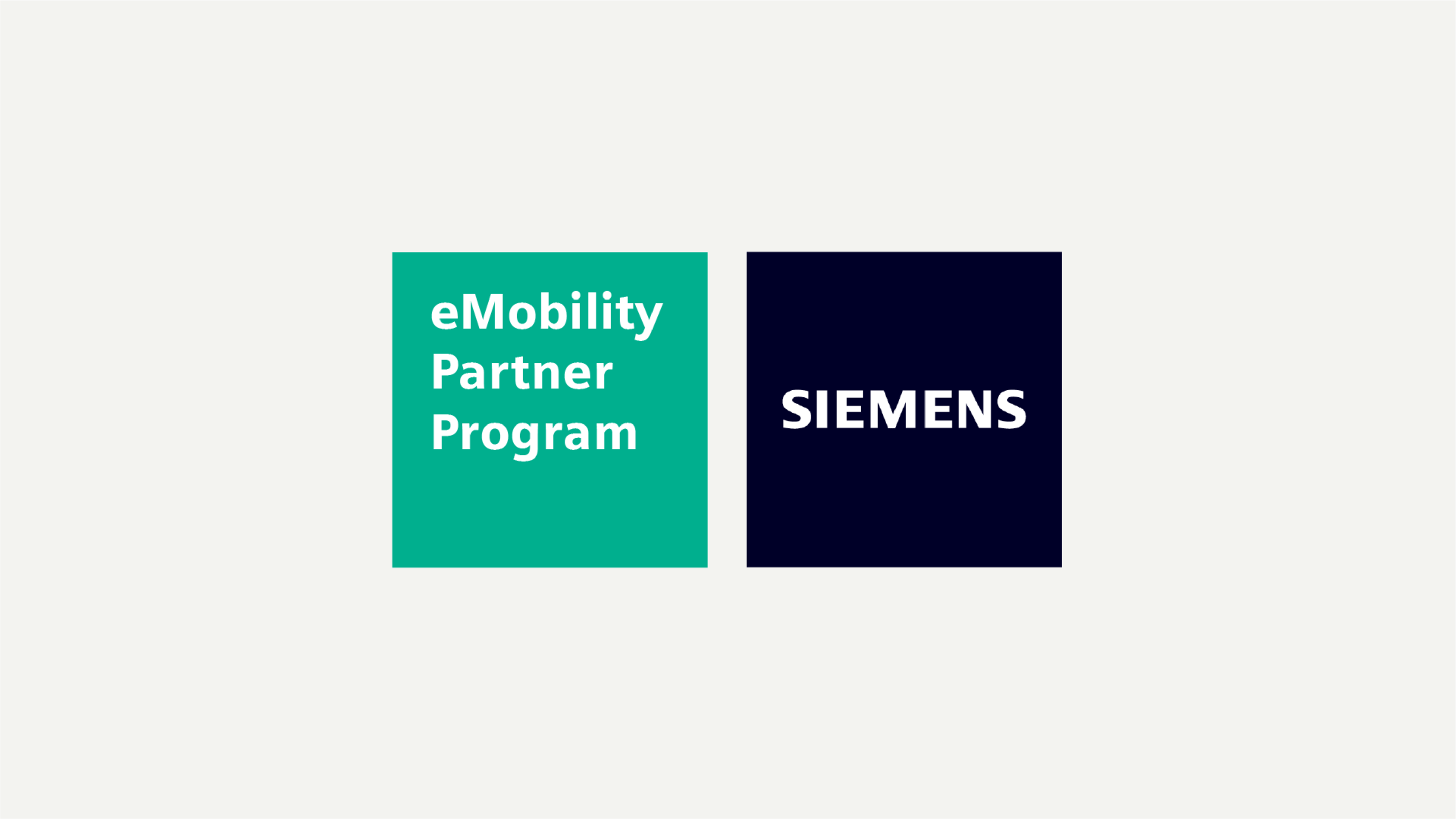 Kwadrat z napisem „eMobility Partner Program” obok logo Siemens