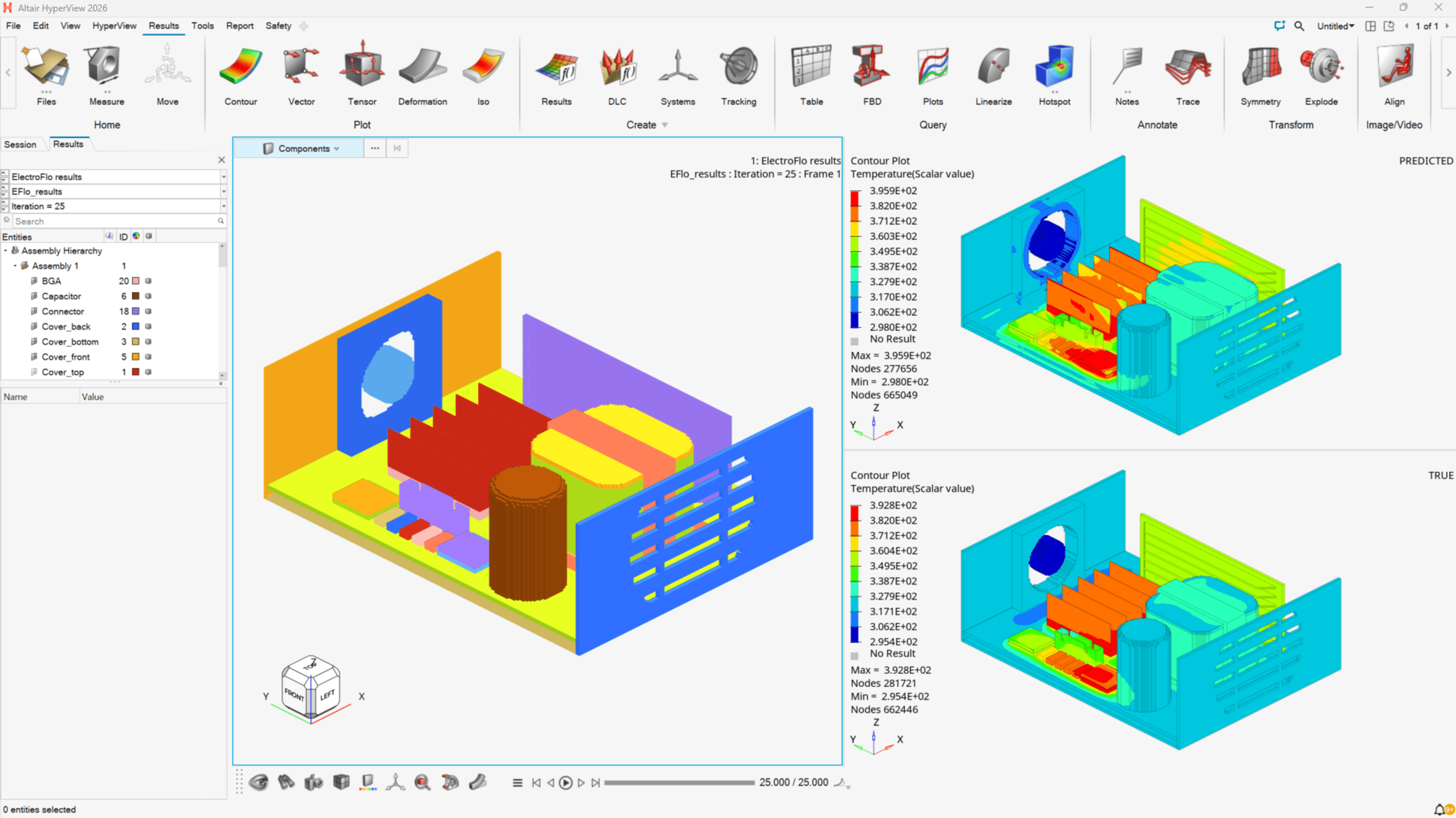 A computer screen displays a CAD software interface with a colorful 3D model of an electronic component assembly