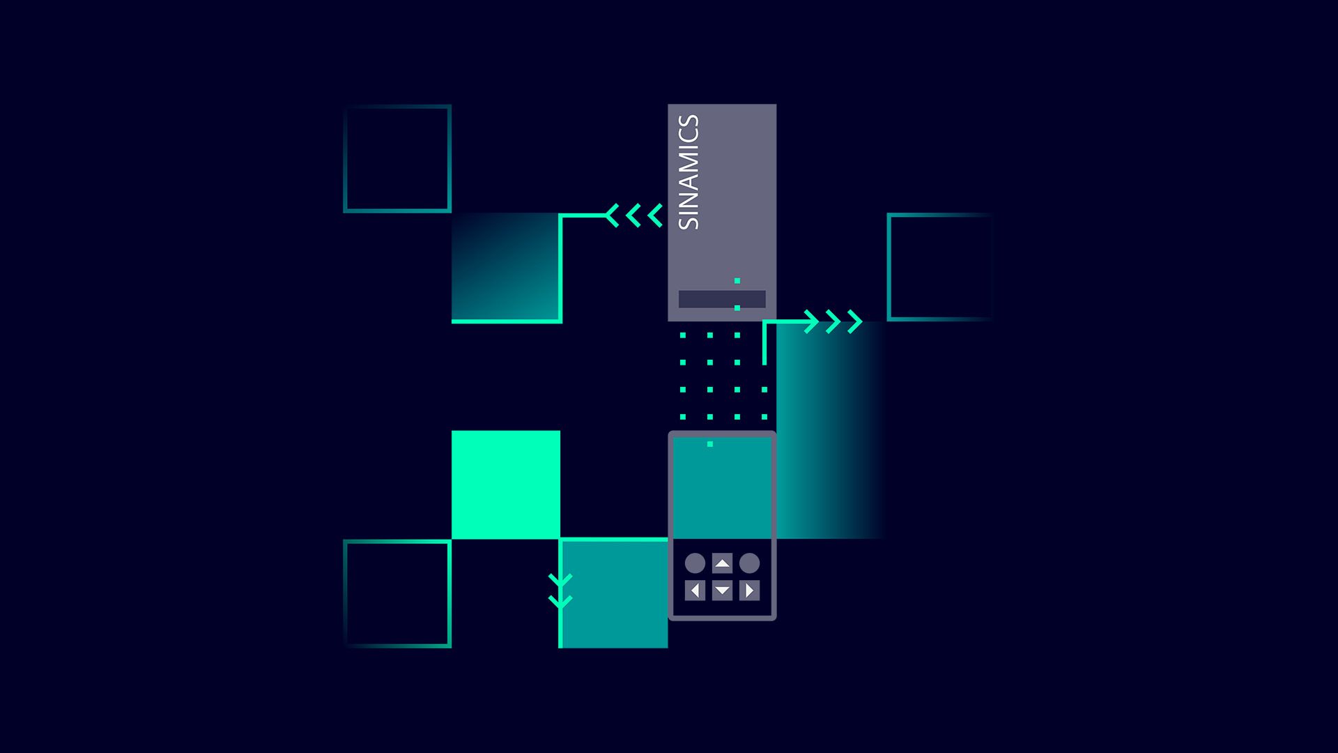 Abstract graphic illustrating Siemens SINAMICS drive data connections.