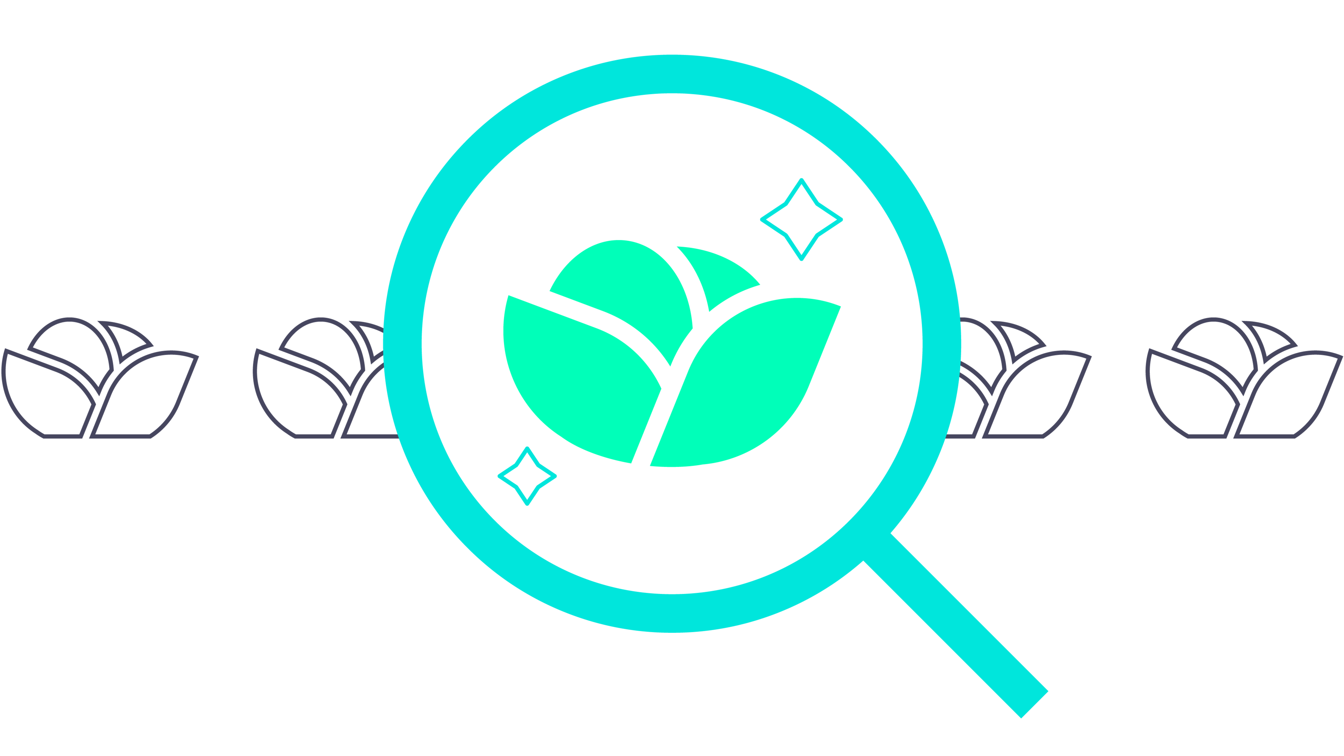 Illustrated crop under a magnifying glass with a row of crops in the background.