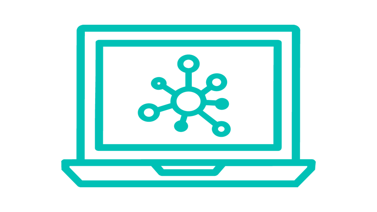 Icon image of a school monitor with digital nodes on screen in Siemens petrol