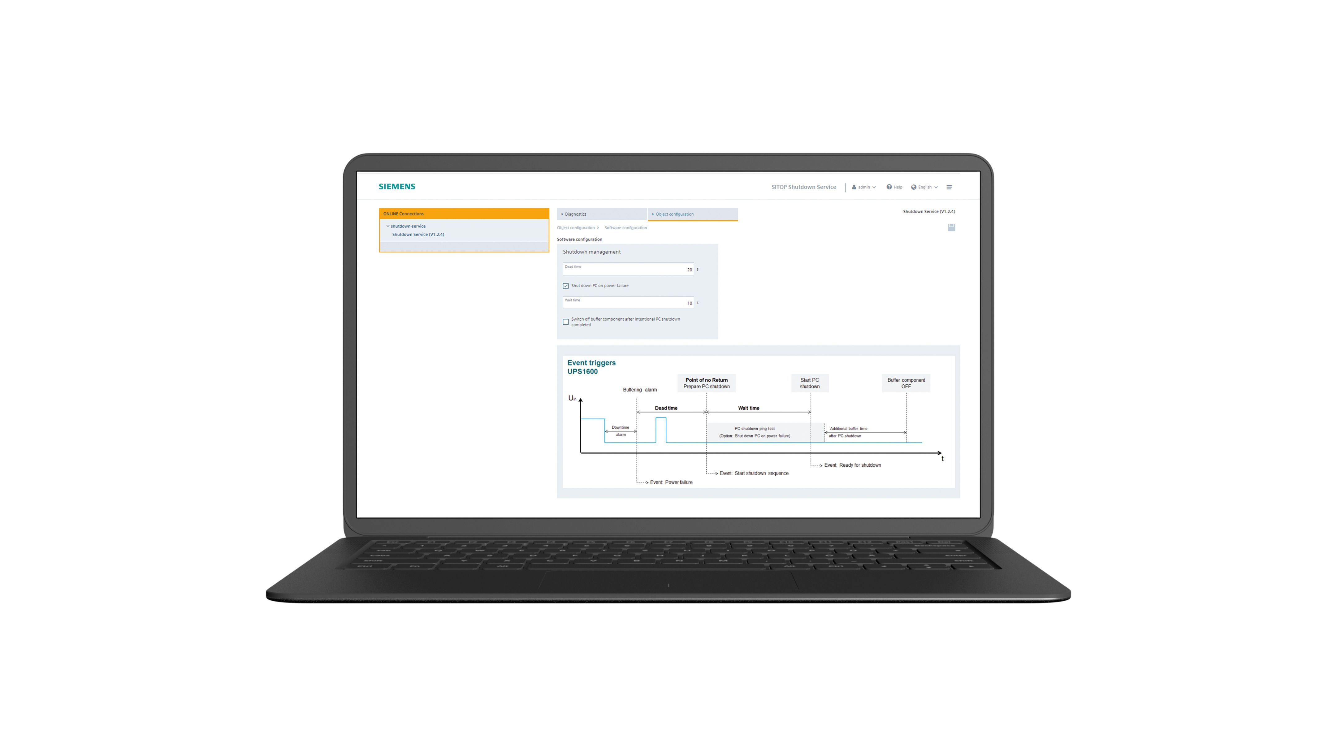 Capture d'écran d'un ordinateur portable avec l'application SITOP Manager Edge