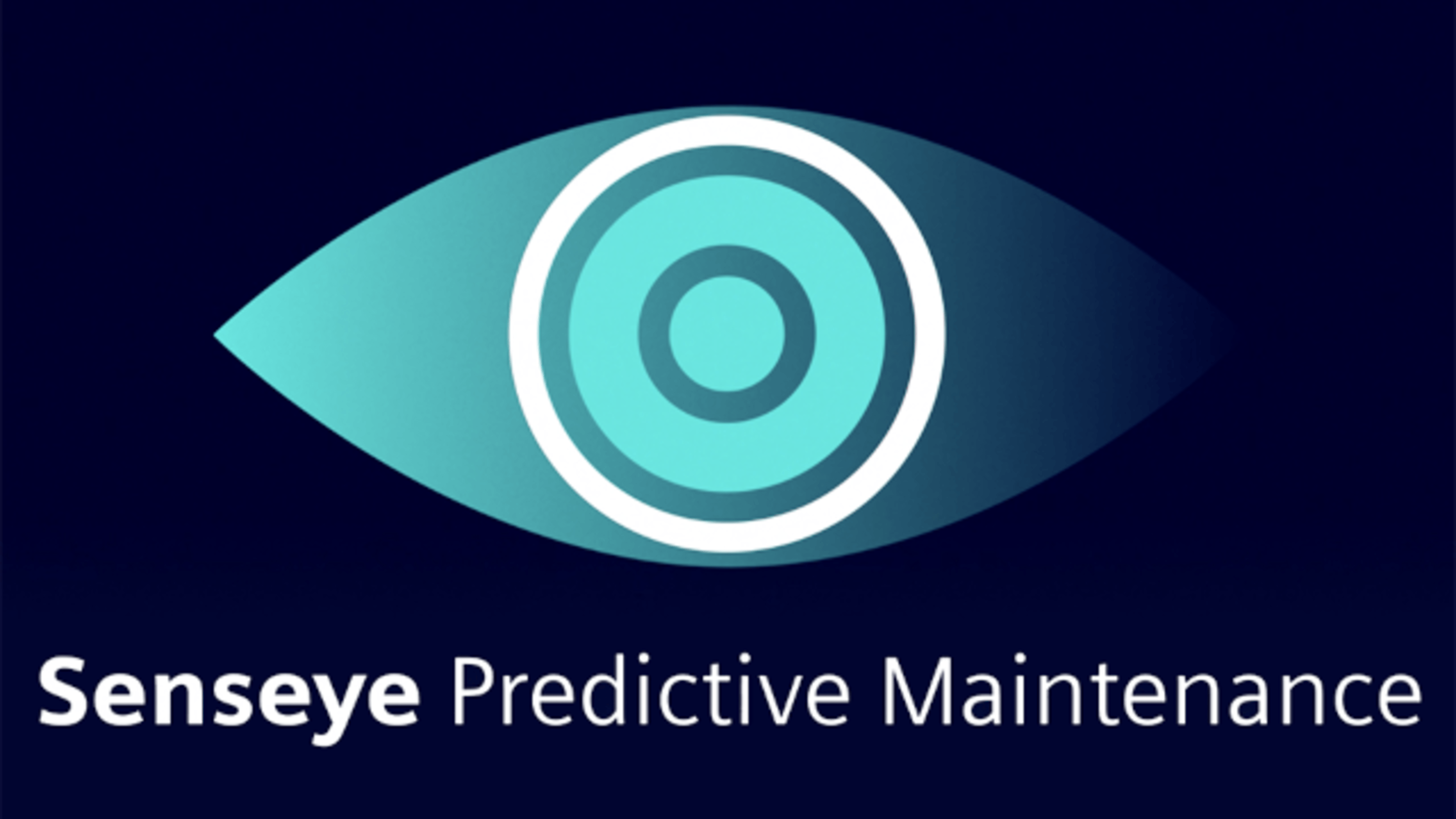 Stylized blue eye logo with concentric circles and the text “Senseye Predictive Maintenance” on a dark background.