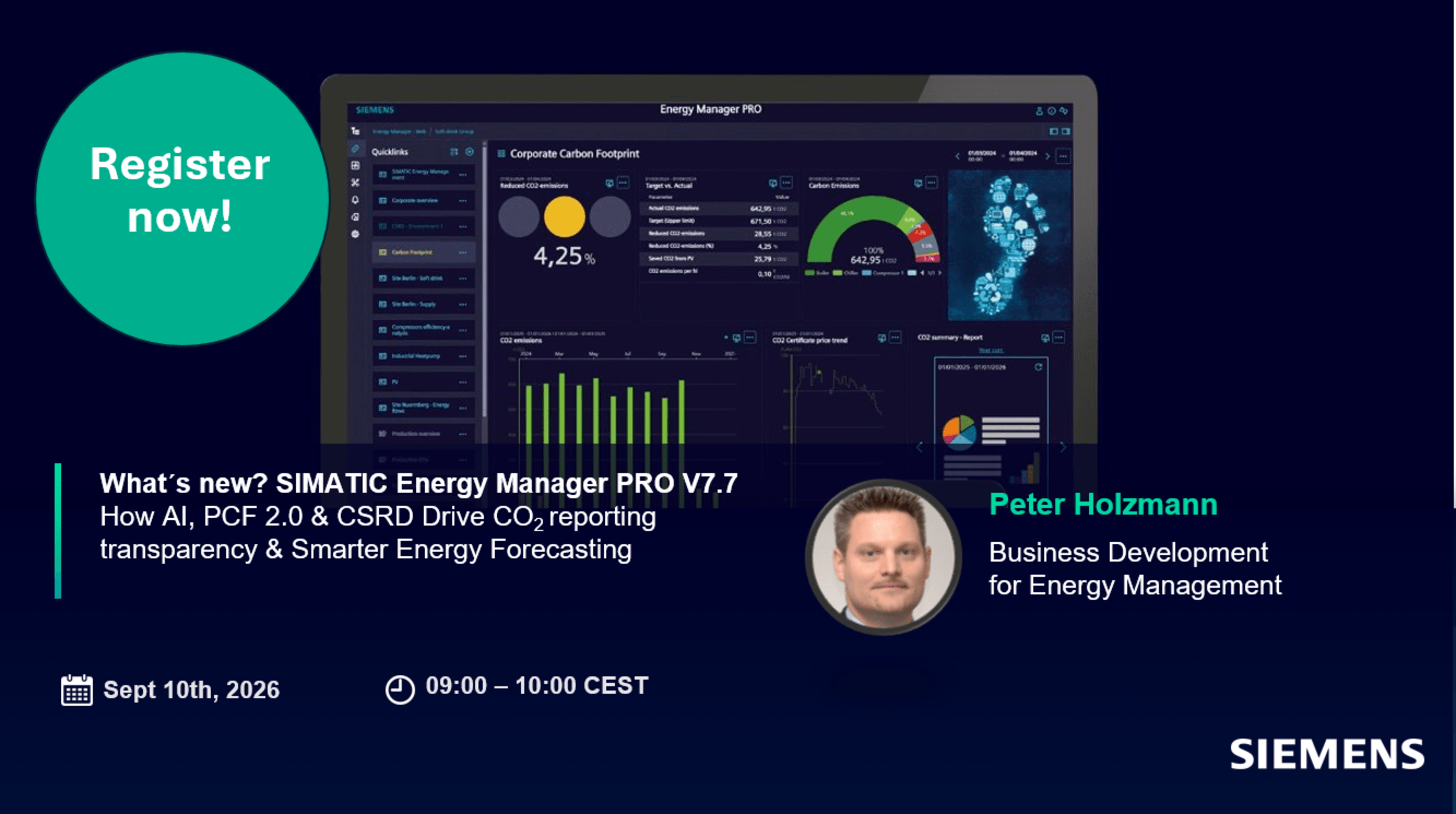 Key visual for the webinar: What's new in SIMATIC Energy Manager Pro V7.7