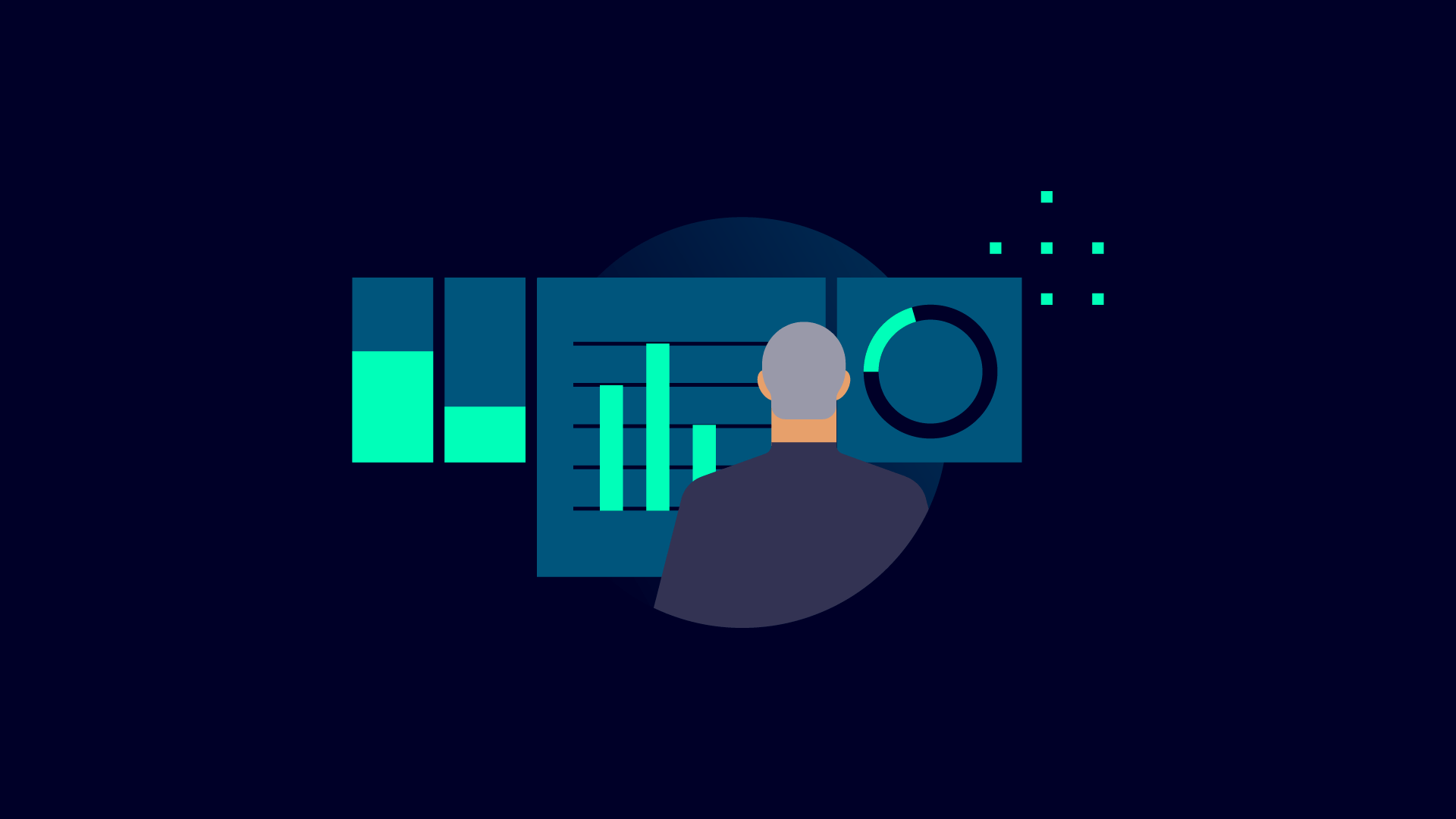 Illustration of an expert sitting in front of a computer desk