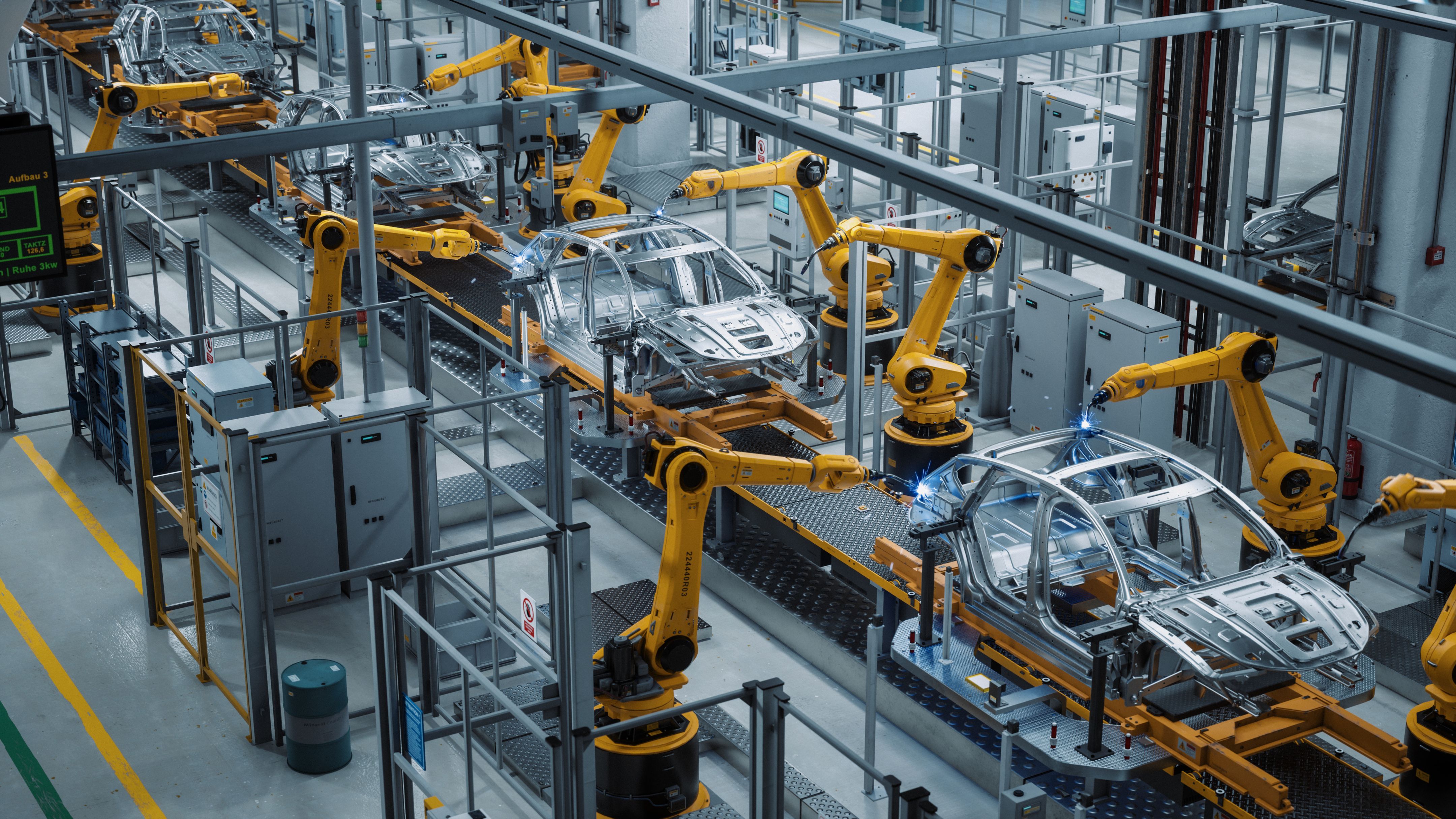 An assembly line at a vehicle assembly plant