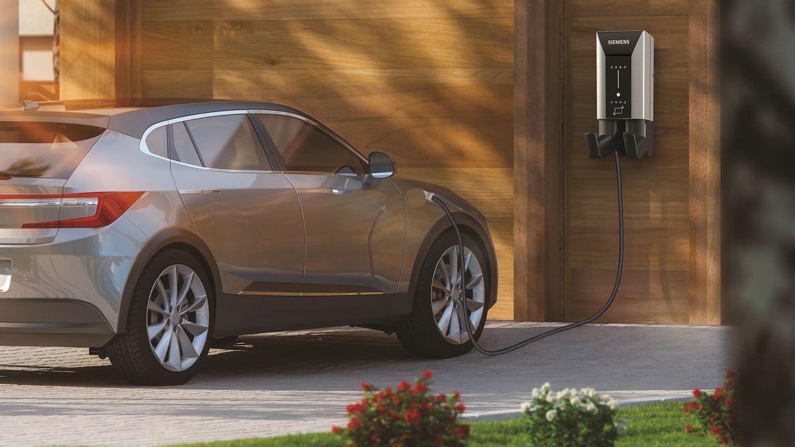 electric  car being charged by Siemens Versicharge EV charger