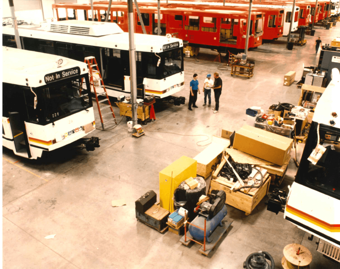 The Siemens Mobility Sacramento final assembly building in the late 1990’s
