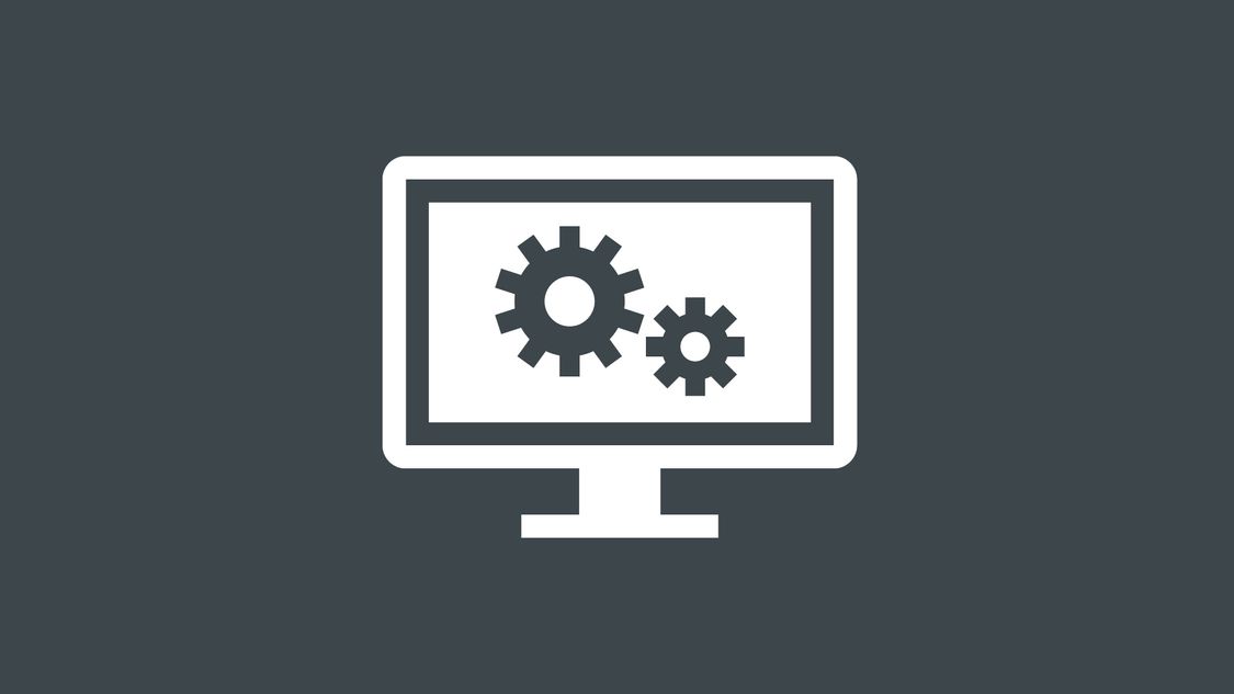 Icon zur Konfiguration von SINEC INS: zwei ineinandergreifende Zahnräder umrahmt von einem Computer-Bildschirm.