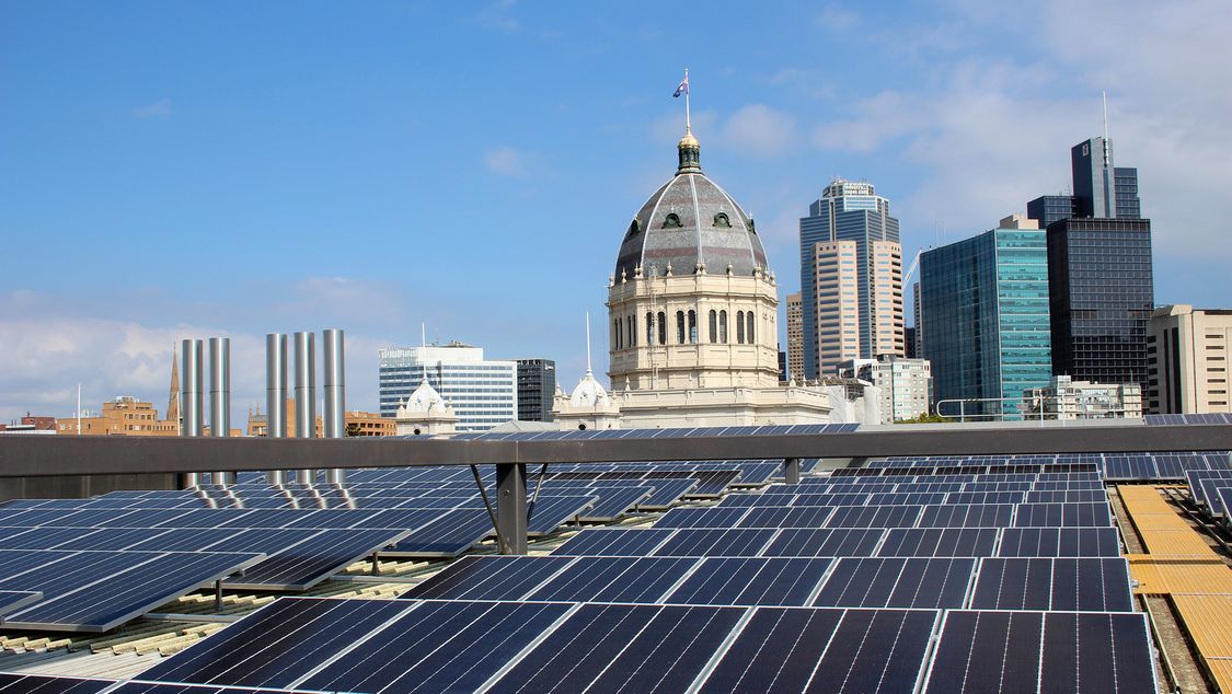 PV panels on the rooftop of Museums Victoria in Melbourne, Australia