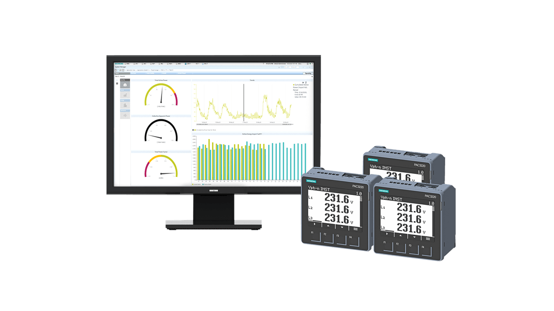 Three SENTRON 7KM PAC3220 measuring devices and SENTRON powermanager V6.X 