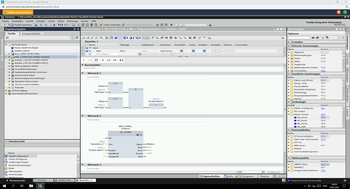 Engineering mit dem Web-Browser und TIA Portal Cloud
