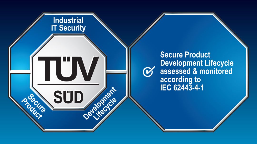 Mark of conformity: IT security certified by TÜV SÜD according to IEC 62443-4-1