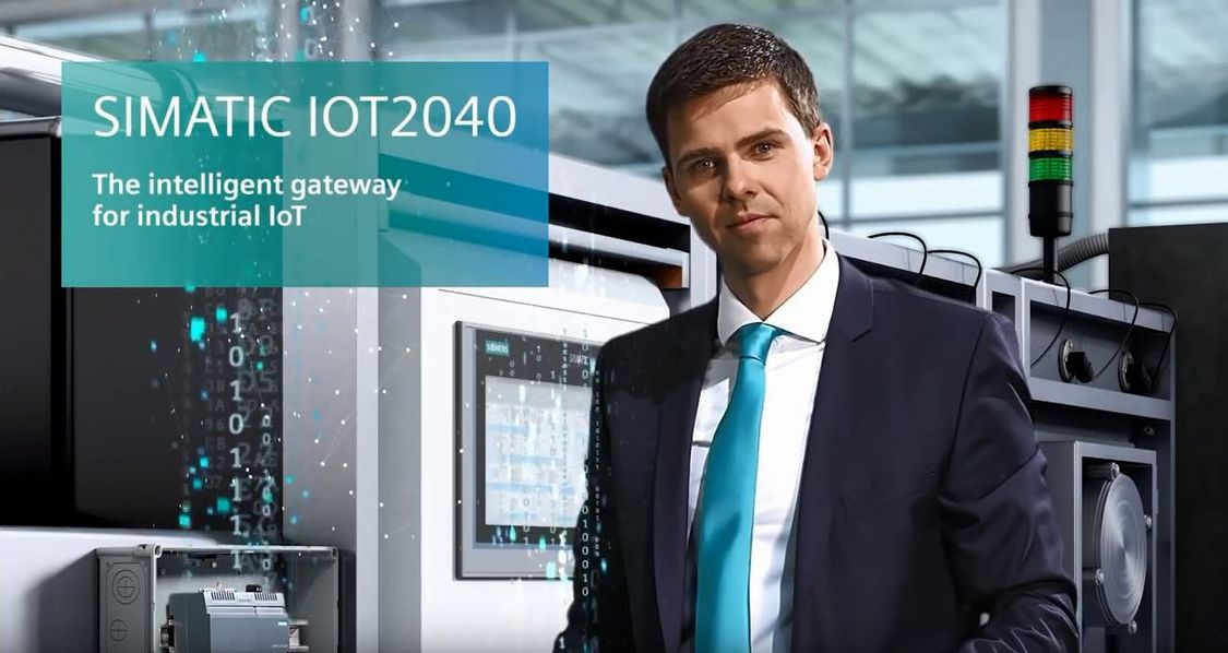 A still image of the video for IOT2040 shows a man in a manufacturing plant