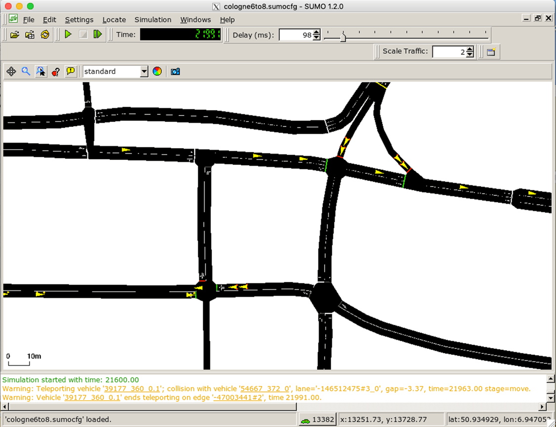 Representation of traffic routes in the simulator