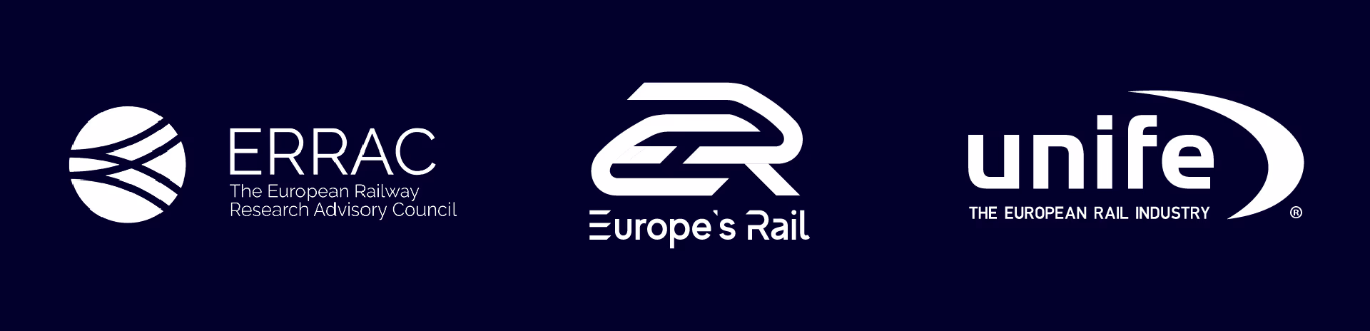 Logo ERRAC, European Railway Research Advisory Council; Europe’s Rail and unife, The European Rail Industry Logo ERRAC, European Railway Research Advisory Council; Europe’s Rail and unife, The European Rail Industry