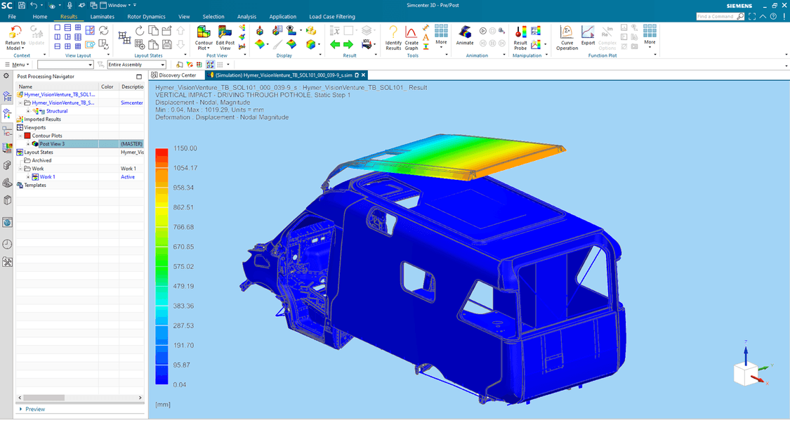 Projektanci Hymera wykorzystują możliwości oprogramowania Solid Edge do weryfikacji integralności strukturalnej swoich projektów i przy użyciu Simcenter 3D zlecają bardziej szczegółowe analizy naprężeń wyspecjalizowanemu działowi wewnętrznemu.