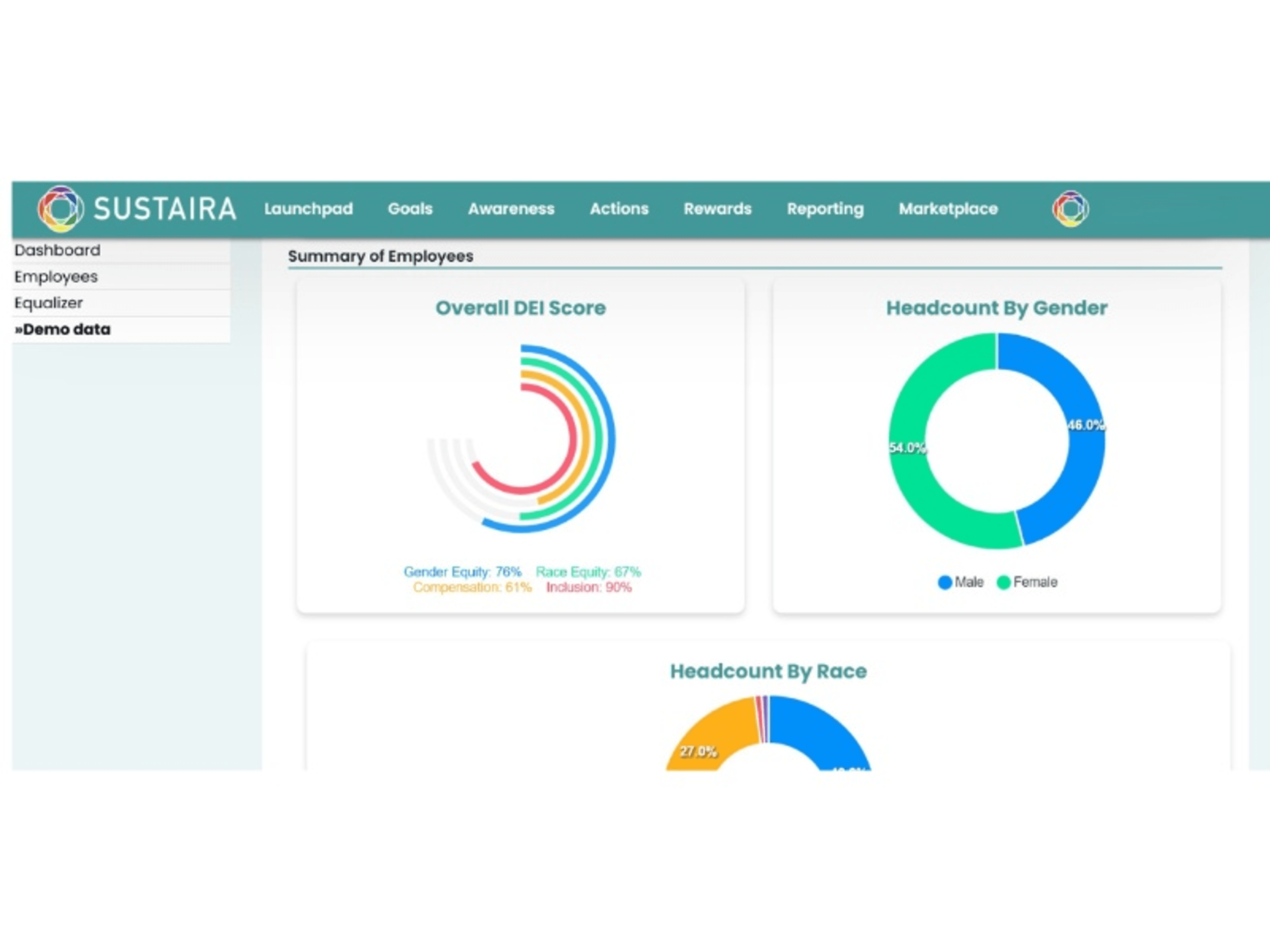 帶有圖表的多元化和包容性儀表板
