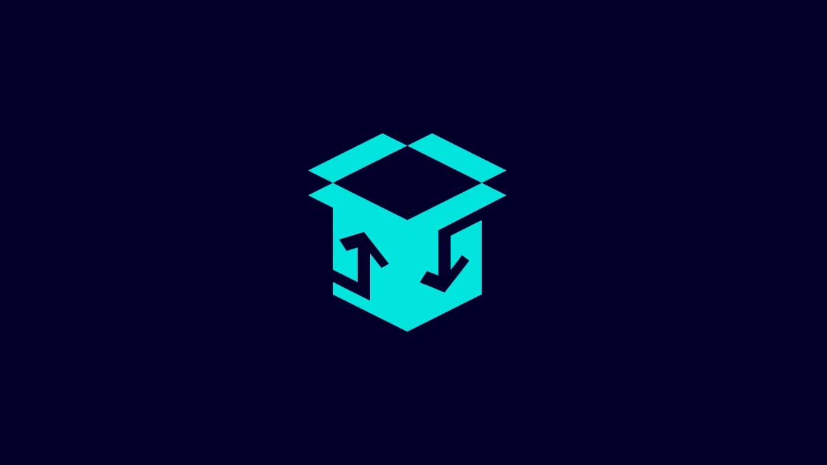 Cyanfarbenes Symbol einer offenen Schachtel mit Pfeilen auf dunkelblauem Hintergrund services-2-materialmanagement
