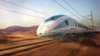 High-speed train speeding through desert landscape velaro turkey