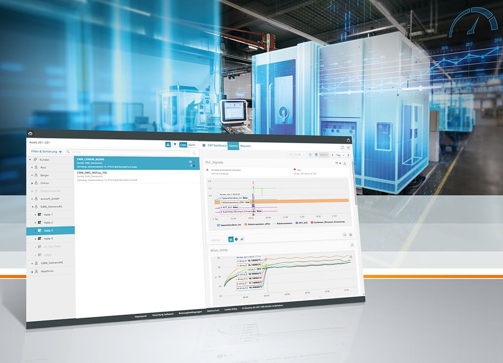 The Manage MyMachines MindSphere application provides machine manufacturers and operators cloud-based access to the field of condition monitoring and an overview of the most important data and operation conditions from connected machines.