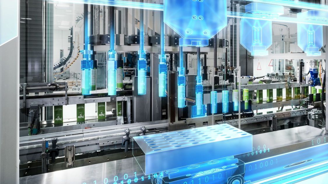 sistema de automação industrial com filtro azul destacando a eficiência dos sistemas siemens