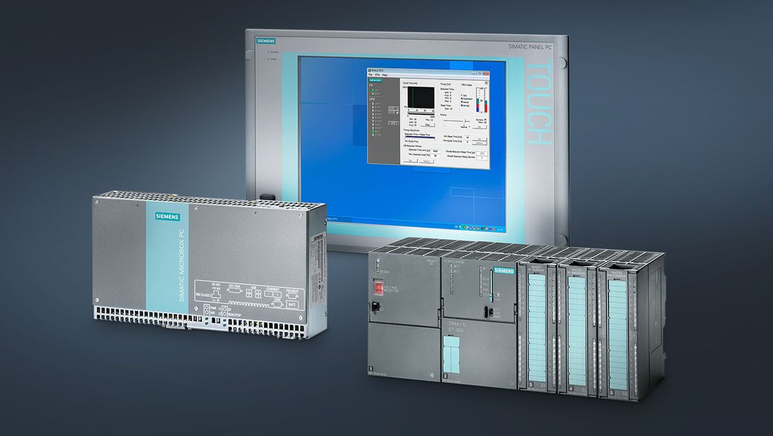 Overview image of classic Siemens products such as Panel and CPU