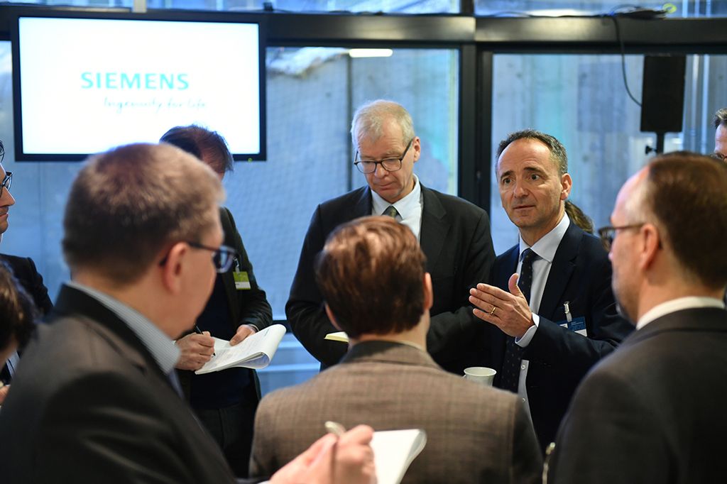 Jim Hagemann Snabe, Chairman of the Supervisory Board of Siemens AG, talks with journalists at the media center in the Olympiahalle before the 54th Annual Shareholders’ Meeting of Siemens AG begins on February 5, 2020.
