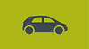 Icon eines stilisierten Autos in Seitenansicht auf grünem Fond