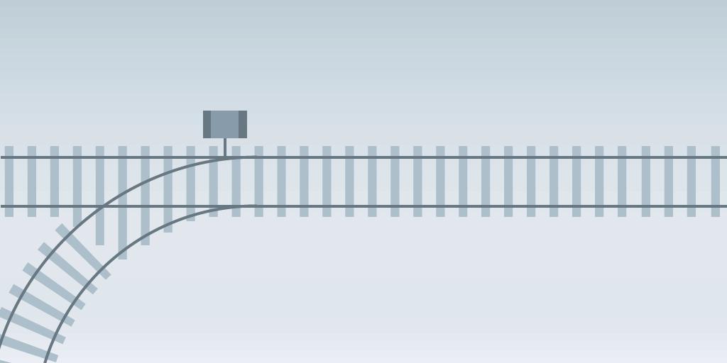 Gif-Animation ein Zug fährt auf eine Weiche und wird gestopt