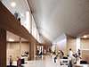 Havainnekuva uuden Lapin keskussairaalan päivystyksen aulasta. Kuva: Verstas Architects