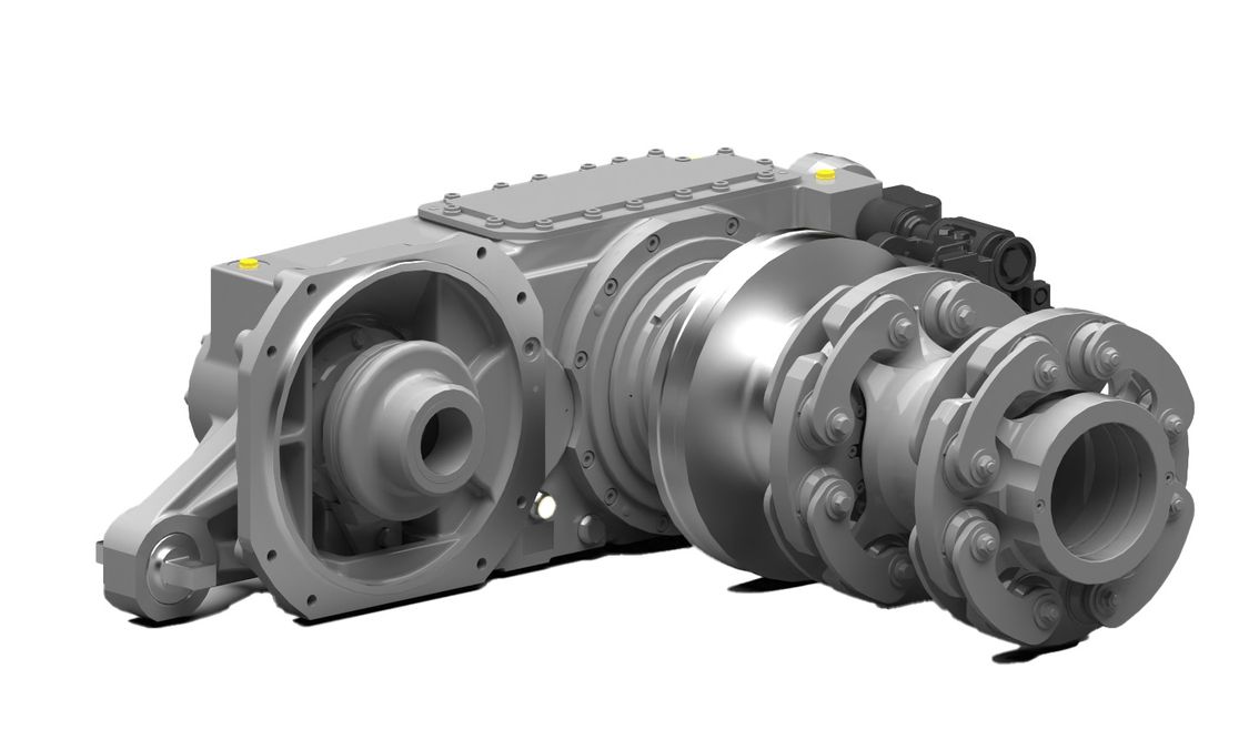 Helical gear units for low-floor trams
