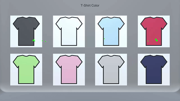 The eye tracker follows the viewer’s eye movements. The green points show where the viewer is currently looking. In this case, the green T-shirt is looked at most.