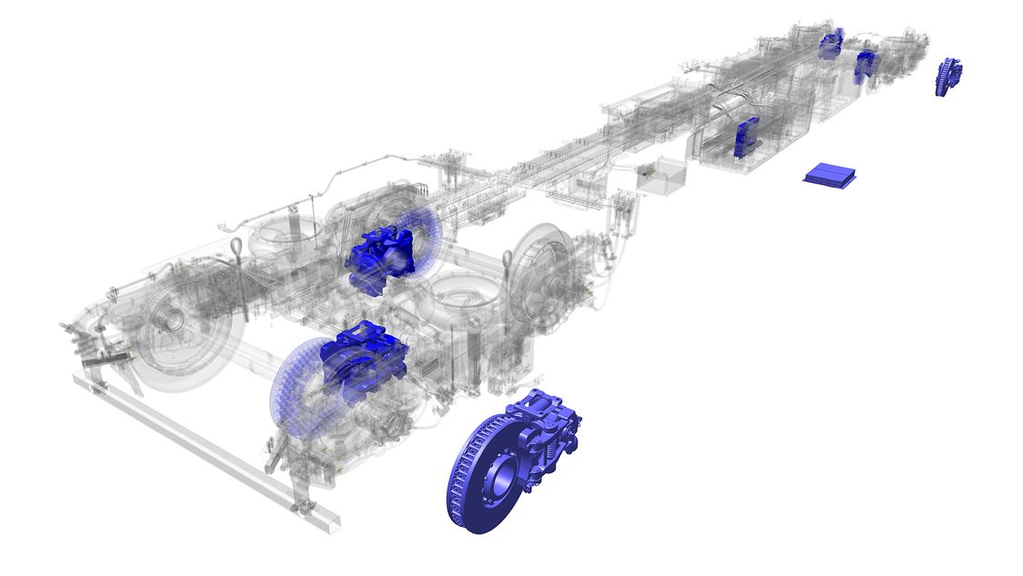 Die Grafik zeigt eine Darstellung der neuen luftlosen, vollelektrischen Siemens-Bremse (Brake by Wire)