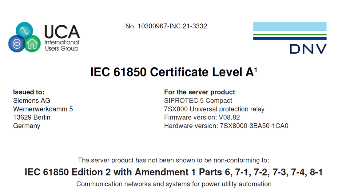 Erste IEC 61850 Edition 2.1 Server-Zertifikate weltweit für SIPROTEC 5 und SIPROTEC 7SX800