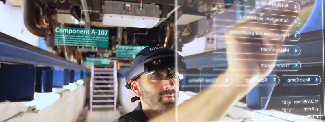 Siemens Mobility relies on digital planning and engineering tools to retrofit existing vehicles with ETCS. Augmented reality glasses virtually superimpose ETCS components on the real vehicle environment and facilitate the engineer’s installation analysis.