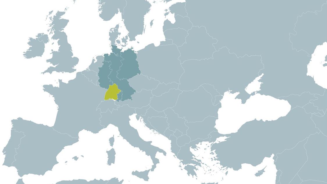Map of Europe showing the control area of TransnetBW GmbH