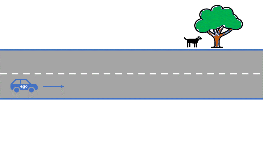 Ego drives in the right lane and switches to the left lane to overtake a slower vehicle. Unexpectedly, there’s another vehicle in the left lane, so ego has to move back into the right lane again. 
